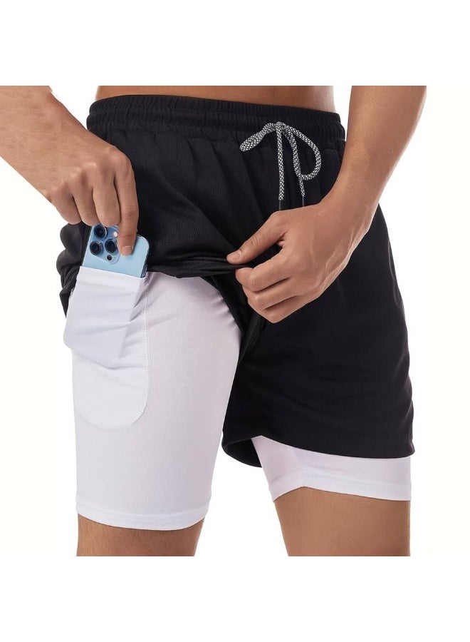 ناكسوس شورتات رياضية للرجال، شورتات رياضية للجري للرجال، شورتات رياضية برباط للرجال، شورتات رياضية فضفاضة بطبقتين وأربعة جيوب - Image 5